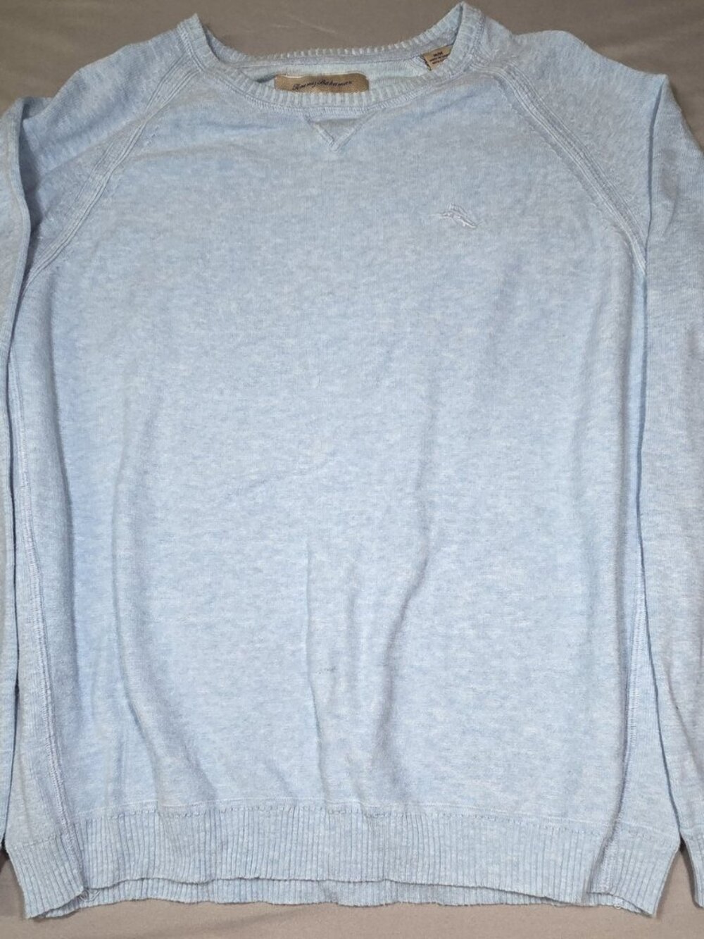 Tommy Bahama Pale Heathered Blue Crewneck Raglan Sweater Cotton Mens M